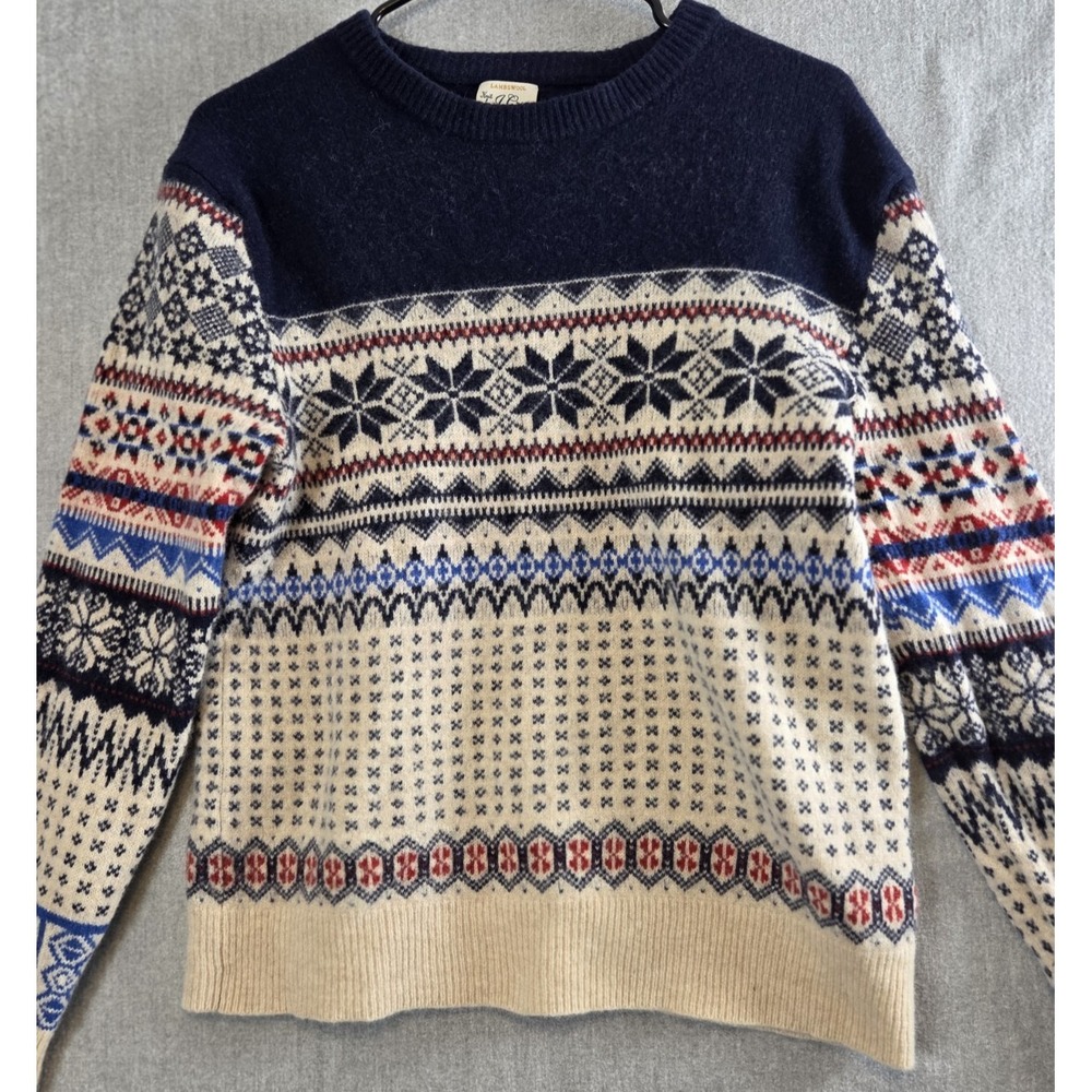 J Crew 100% Lambswool Knit Fair Isle Sweater Men M Crew Neck Nordic Multicolor